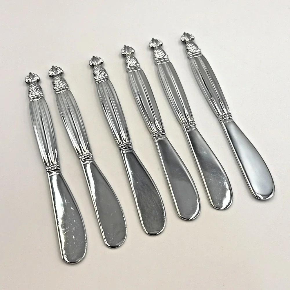 Godinger‎ Pineapple Silverplate Set of 6 Pate Spreaders Butter Cheese